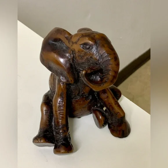 Vintage Mid Century Antique Sitting Playful Baby Elephant Figurine Statue